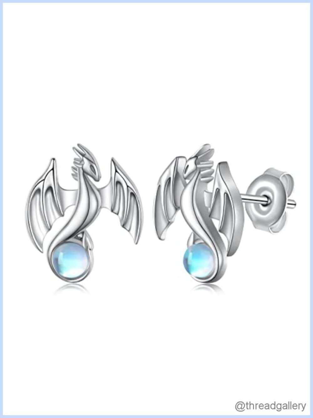 925 Sterling Silver Moonstone Dragon Stud Earrings Hypoallergenic